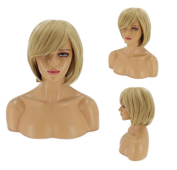 

new lady gaga039s hairstyle full lace human hair wigs blonde straight short bob with bangs glueless for white women synthetic w8069484, Black