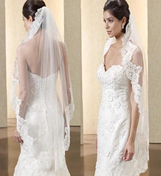 

sell bridal veils 2019 from eiffelbride with embellished lace applique short white ivory color tulle wedding veils2775030, Black