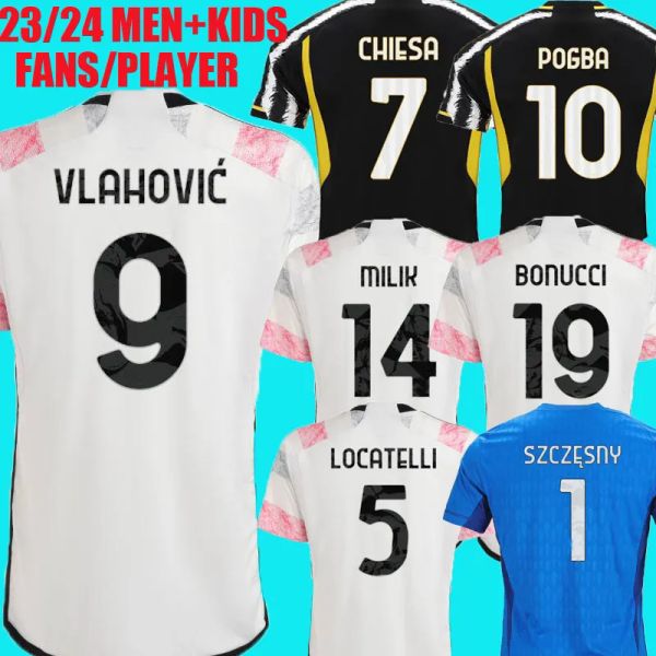 

di maria vlahovic soccer jerseys 22 23 24 home away milik kean pogba chiesa mckennie locatelli goalkeeper szczesny 2023 2024 kits men kids u, Black;yellow