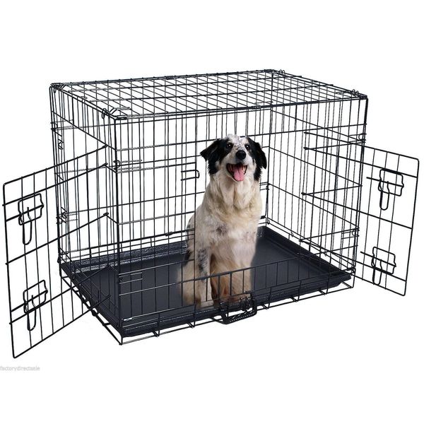 

Dog Houses Kennels Accessories 42 2 Doors Wire Folding Pet Crate Cat Cage Suitcase Kennel Playpen W/ Tray Drop Delivery Home Garde Dhq6U, Red