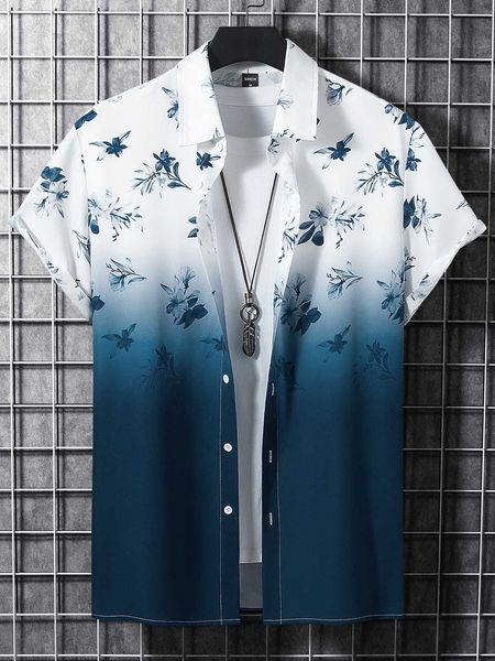 

men's fashion rsrt men floral ombre shirt without, White;black