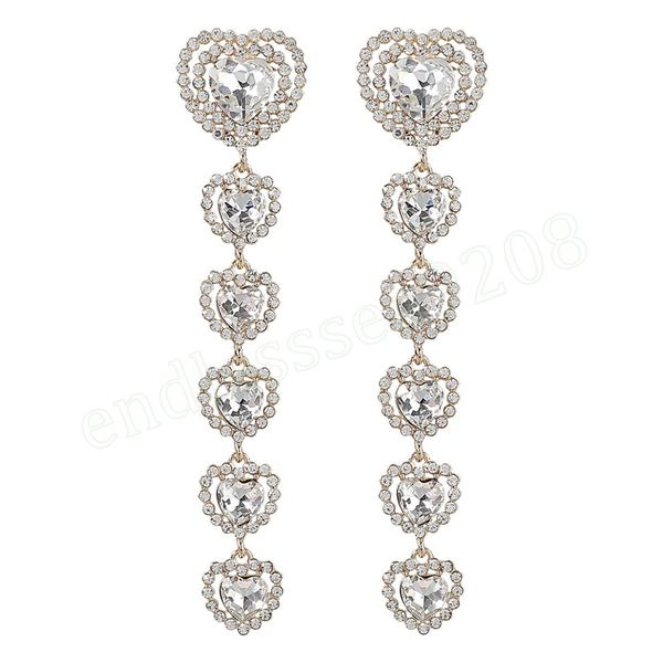

luxury shiny rhinestone heart-shaped pendant women's earrings dinner party wedding fashion statement jewelry accessories, Silver