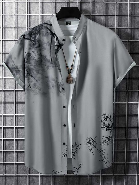

men's fashion rsrt men 1pc plants shirt, White;black