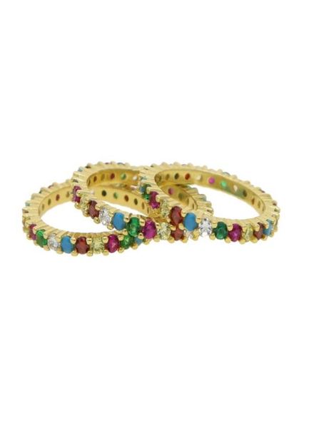 

promotion in stock jewelry thin cz eternity band gold plated 925 sterling silver stacking engagement band rainbow ring9713329, Slivery;golden