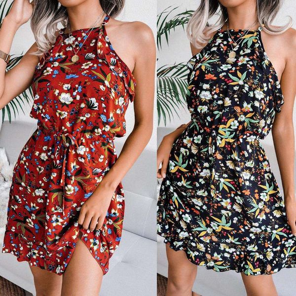 

summer casual sleeves floral ruffled chiffon dress women, Black;gray