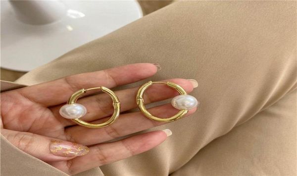 

hoop huggie origin summer elegant irregular geometrical earrings for women faux pearl hollow circle hanging earring jewellery6060494, Golden;silver