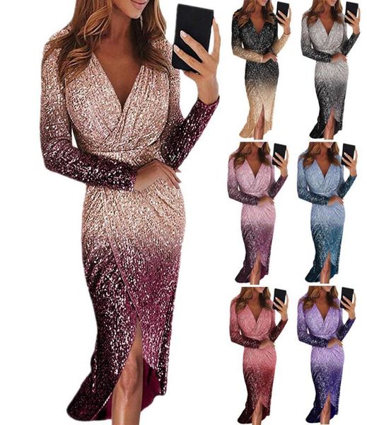 

women039s temperament long dress night sleeves deep vneck 2021 autumn winter gradient sequin dinner pullover plus size casual 4646158, Black;gray