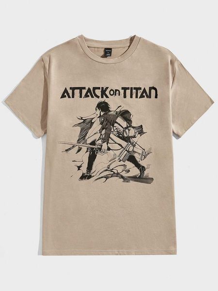 

men's fashion x attack on titan guys letter figure graphic, White;black