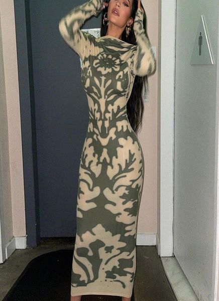 

casual dresses spring 2022 fashion print dress slim fit backless long sleeve dresses5240926, Black;gray