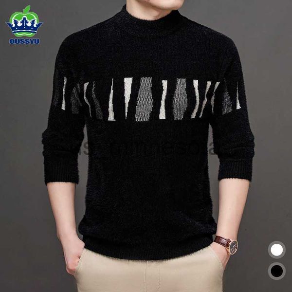 

men's sweaters winter warm sweaters men fashion pattern slim korean black white thick streetwear mink half turtleneck sweater pullovers, White;black