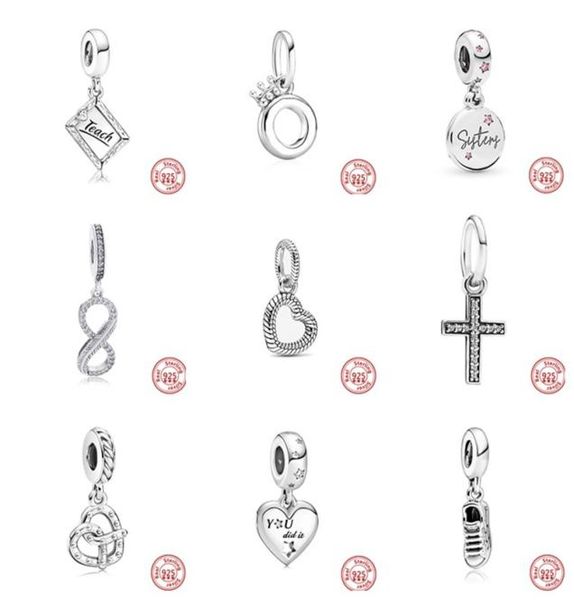 

real 925 silver hollow friends crown cross pretzel dangle charm bead fit original bracelet women diy jewelry accessories9552180
