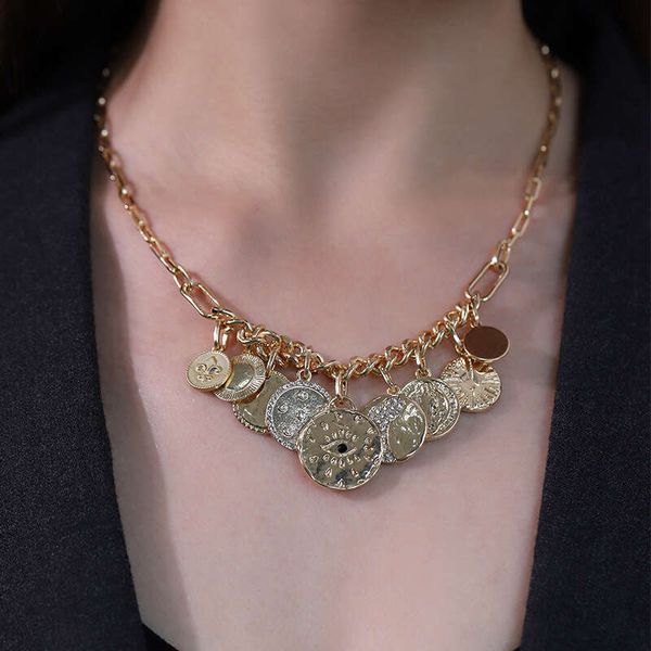 

mysticism coin diamond emed small pendant apron necklace women's personalized fashion necklace, Silver