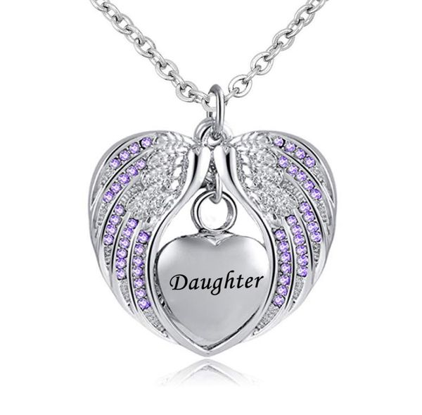

birthstone charm pendant memorial urn necklace stainless steel waterproof angel wing keepsake cremation jewelry for daughter5216751, Silver