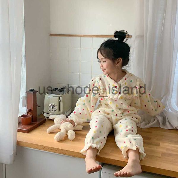 

pajamas milancel winter new girl sets colorful dots pajama long sleeve and pants 2pcs korean conjuntos de menina x0721, Blue;red