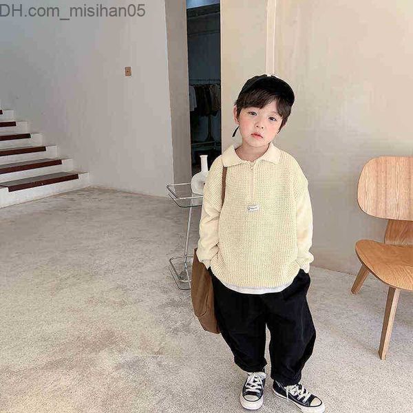 

pullover pullover spring boys knitted turn-down collar pullovers korean style knitwear children sweaters 0913 z230725, Blue