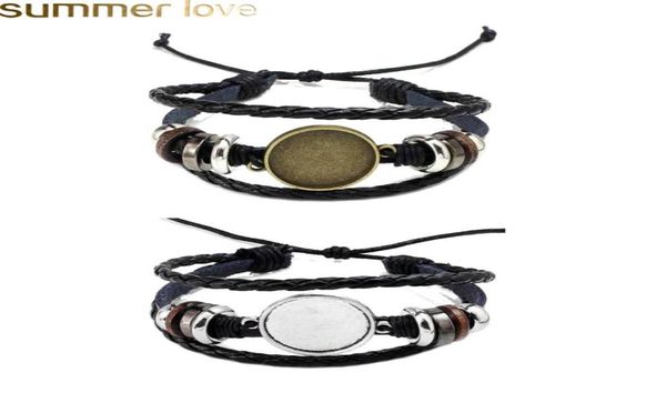 

selling jewelry diy multi layer leather bracelets bangle blank base fit 20mm round po glass cabochon setting bezel tray jew8602580, Golden;silver