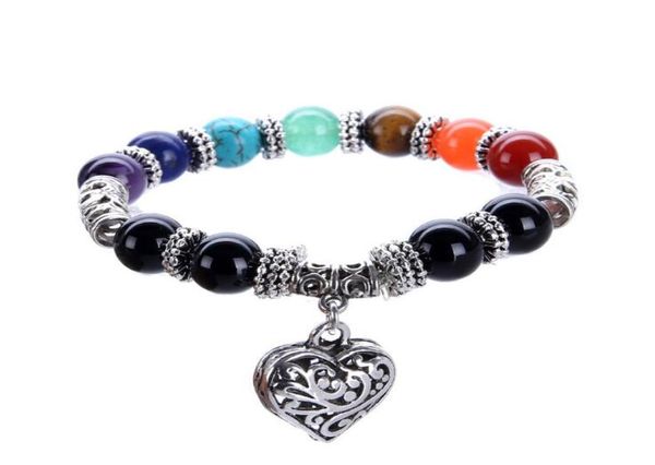 

jln new heart pendant chakra bracelets tiger eye yoga bracelet natural multi color stone charm bracelet for women man9723230, Black