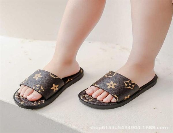 

2021 summer girls039 slippers grid printed sandals fashion kids antiskid outdoor beach home shoes children039s flatsoled sh4153769, Black;grey