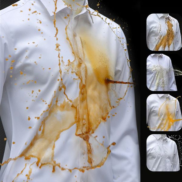 

men's casual shirts hydrophobic material waterproof oil and stain proof long sleeve slim fit shirt men social work antifouling business, White;black