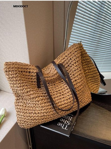

evening bags luxury design straw woven tote bags summer casual large capacity handbags fashion beach women shoulder simple style shopping 23