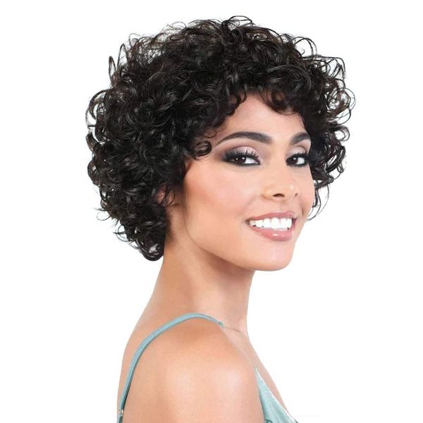 

synthetic wigs short kinky curly human hair wig afro pixie cut no lace front natural brazilian for women 230720, Black