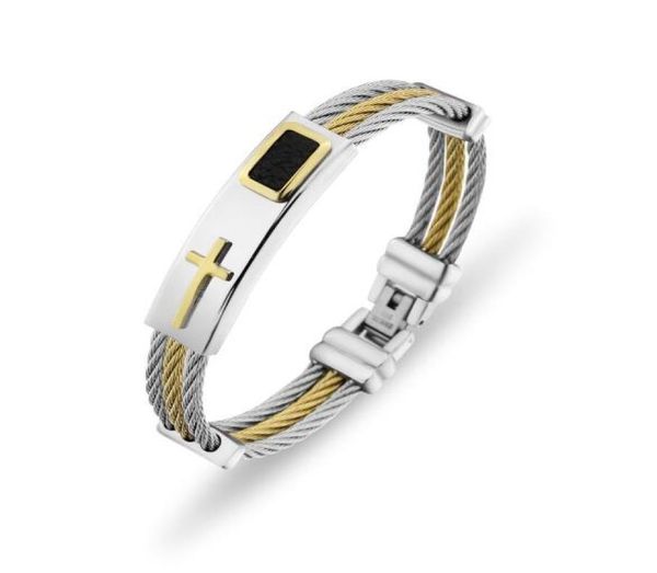 

bracelets 2023 gold jesus cross bracelet men jewelry stainless steel mens rock bangles leather pulseira masculina5041597, Golden;silver