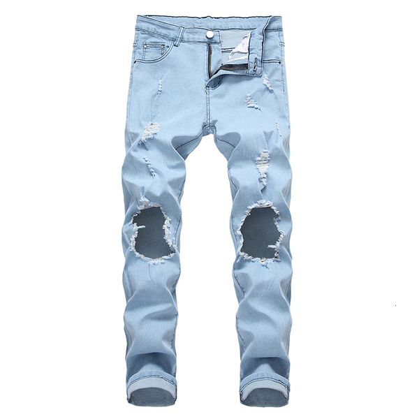 

men's jeans men jeans style ripped slim fit men trousers men's denim big hole casual hip hop summer pants 230720, Blue
