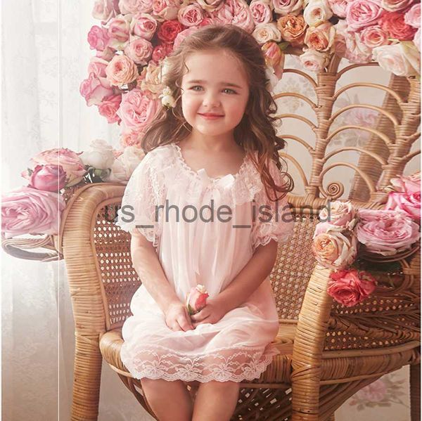 

pajamas childrens girls lolita dress vintage voile princess sleepshirts.lace nightgowns.courtly style toddler kid nightdress loungewear x072, Blue;red