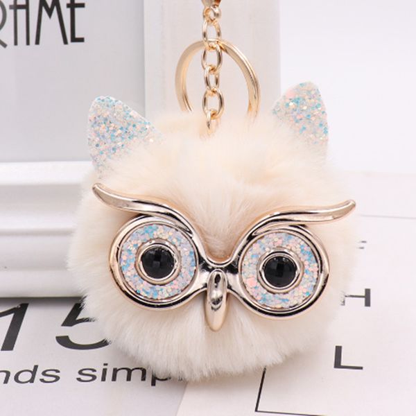 

owl plush fur ball imitation rabbit hair bag pendant fur car pendant, Silver
