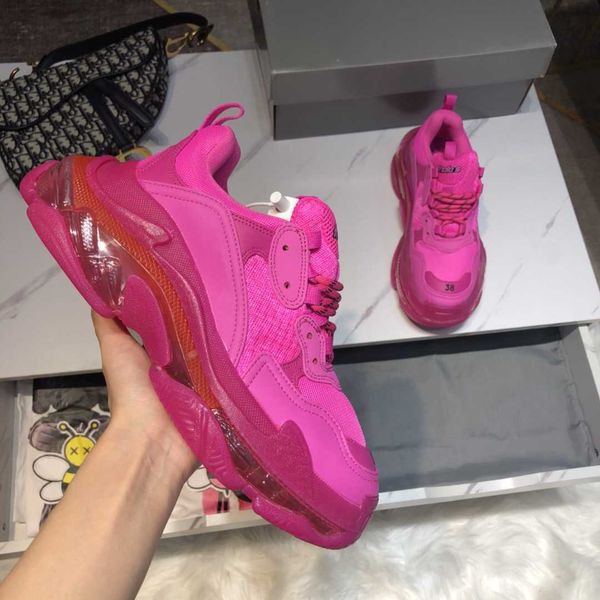 

paris triple s casual shoes clear sole trendy fashion runner lace up candy color men women breathable platform sports sneakers trainers size, Black