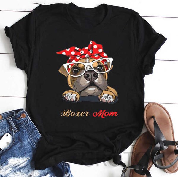 

2020 women's dog mom dog print round neck short sleeve t-shirt, White