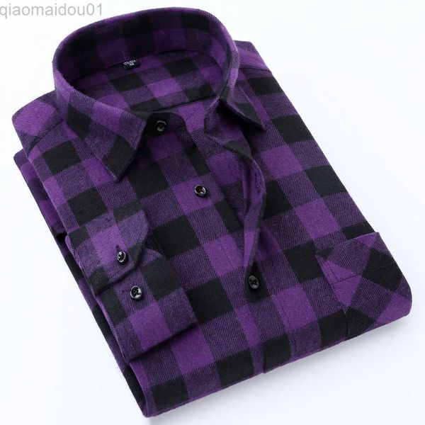 

men's casual shirts men's slim-fit casual brushed flannel contrast plaid shirt single patch chest pocket comfortable soft long sle, White;black