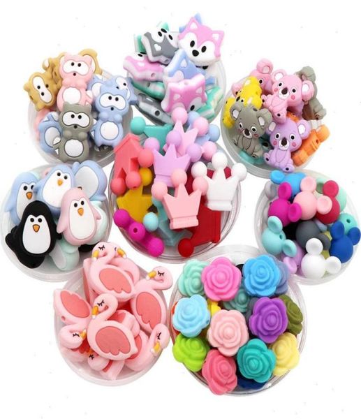

5pcs bpa silicone teether beads cartoon animals tiny rod diy teething necklace food grade baby shower5104865