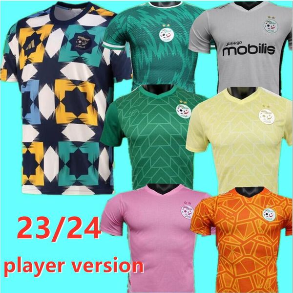 

algerie soccer jerseys mahrez 2023 2024 home away bounedjah feghouli bennacer delort 23 24 maillot de foot algeria player version atal alger, Black;yellow