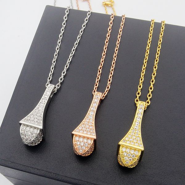 

titanium steel fashion style pyramid full diamond pendant necklace, Silver