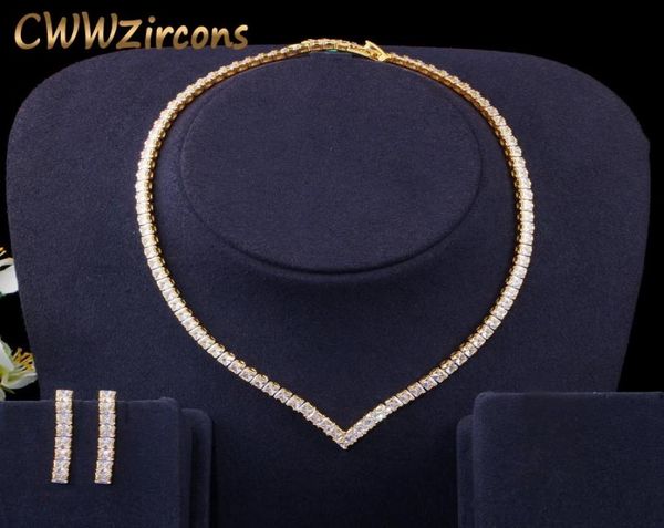 

cwwzircons very shiny cubic zirconia pave yellow gold color women party choker necklace and earring brides jewelry set t421 2012228356503, Slivery;crystal