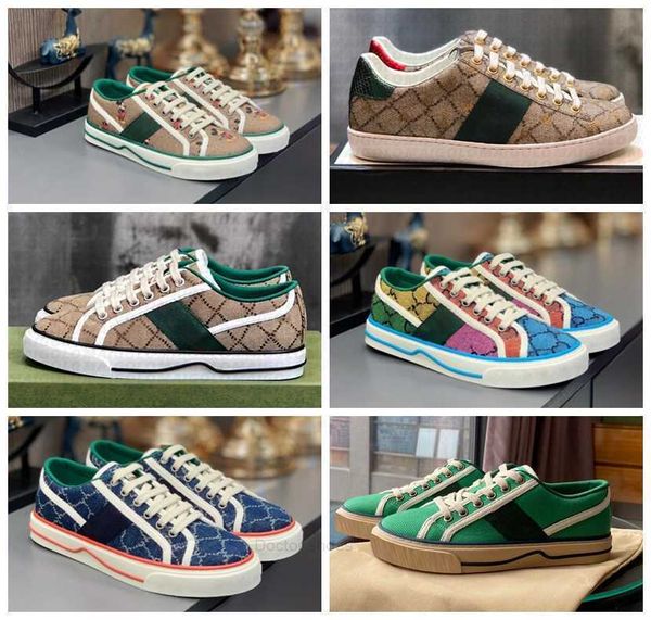 

tennis 1977 canvas casual shoes luxurys designers womens shoe italy green and red web stripe rubber sole stretch cotton low mens sneakers, Black