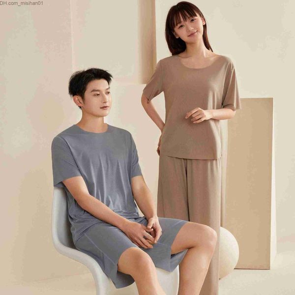 

men's sleepwear summer men's pajamas set t-shirt men's trackless round neck casual summer casual home wear z230721, Black;brown