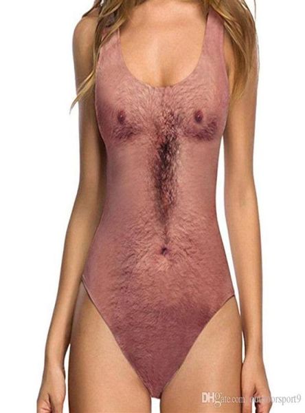 

2019 funny women swimsuit nake print one piece backless hairy man woman summer bathing personal safety service256y7278439
