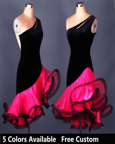 

adultgirls latin dance dress salsa tango cha cha ballroom competition practice dance dress strapless velvet flower dress fre8081852, Black;red