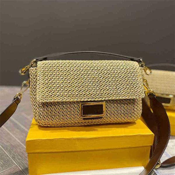 

fashionable evening bags straw bags designer shoulder for women beach handbag classic woven baguette messenger crossbody bag handbags tote 2