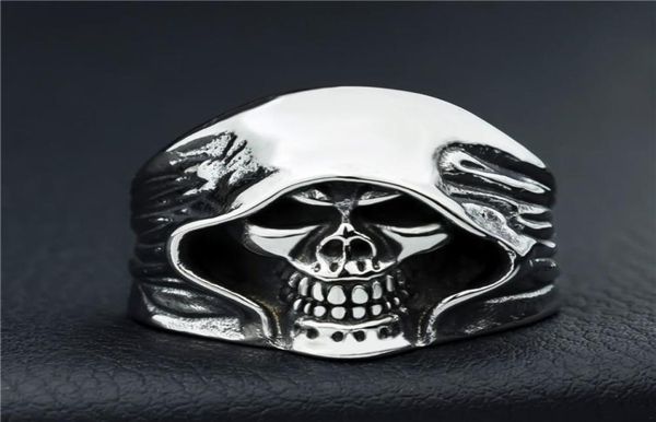 

fashion men skeleton guy punk style retro grim reaper skull rings 316l biker delivery drop size 6158723045, Silver