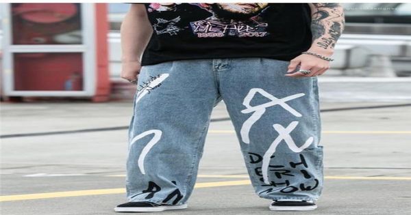 

relaxed jeans hiphop vintage boys wide leg jeans solid loose letter printed male trousers mens designer doodling55291782239958, Blue