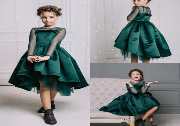 

dark green flower girls dresses tulle long sleeves high low satin kids wedding party gowns girl pageant dress birthday kids commun8379687, White;blue