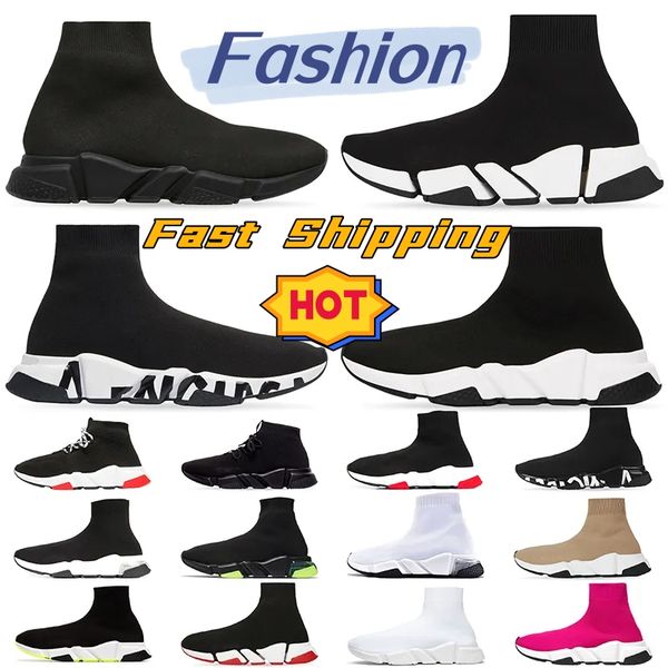 

designer sock casual shoes platform mens trainers knit speed 2.0 1.0 trainer triple balck white red pink clear sole lace-up outdoor sneakers, Black