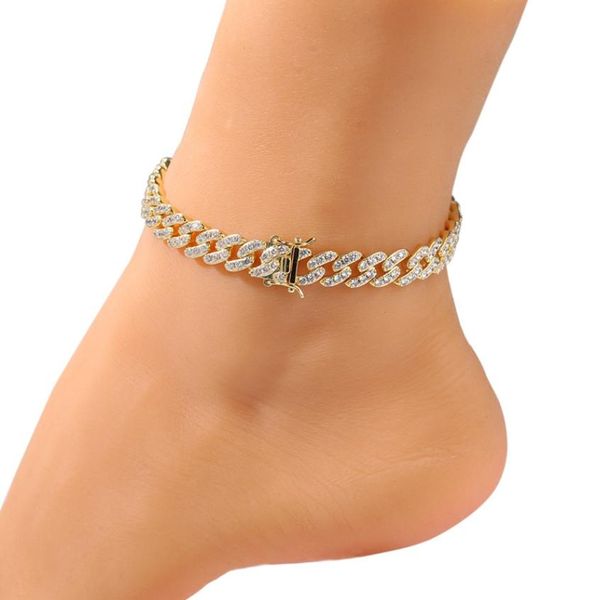 

womens anklets bracelet iced out cuban link anklets bracelets gold silver pink diamond hip hop anklet body chain jewelry3125011, Red;blue