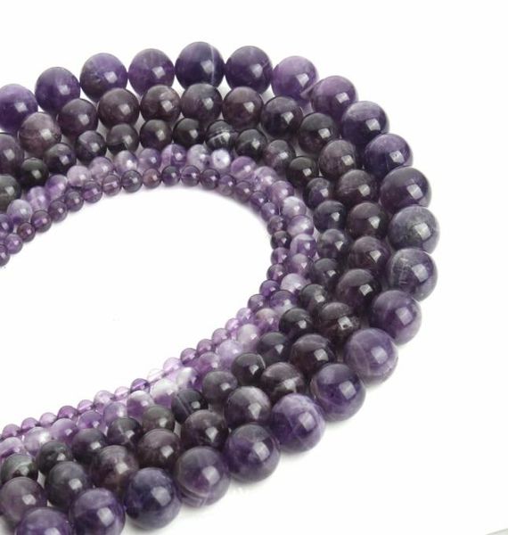 

4681012mm amethyst bead natural stone beads round purple stone loose beads for jewelry making strand 15quot diy bracelet nec5333938, Black