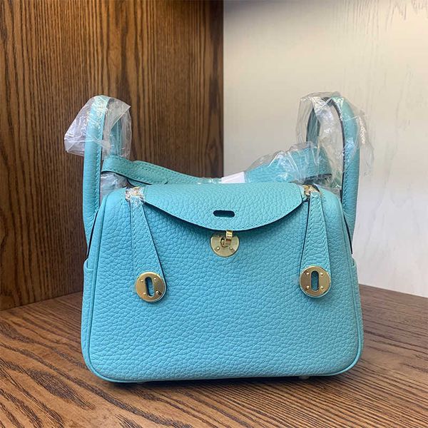 

original luxury hemrres tote bag hand sewn 2023 new lindys bag leather mini crossbody cowhide one shoulder wax thread blue doctor 08wo