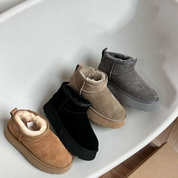 

ultra mini platform boot designer woman winter ankle australia snow boots thick bottom real leather warm fluffy booties fashion brand with f, Black