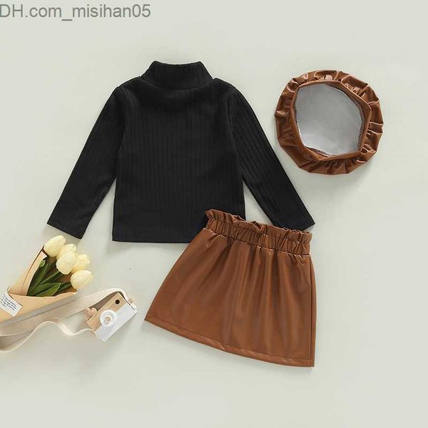 

clothing sets clothing sets 1 6y kids girls autumn winter clothes set baby long sleeve knit sweater pu leather skirts beret hat children ou, White